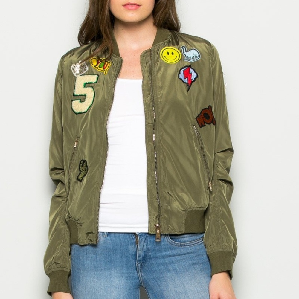 Olive Green #5 big logo patch bomber jacket Coat